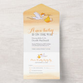 新生児シャワーストークデリバリーウォーター色オレンジ オールインワン招待状 (内側)