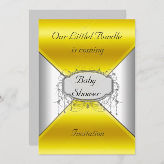 新生児シャワーパーティー金ゴールド銀招待状 招待状 (正面/裏面)