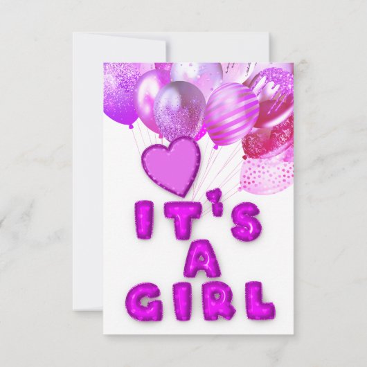 新生児シャワー女の子ピンクのバルーン自筆証書だ 招待状 (裏面)