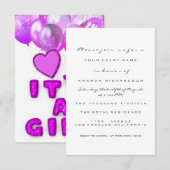 新生児シャワー女の子ピンクのバルーン自筆証書だ 招待状 (正面/裏面)