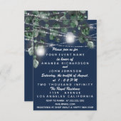 新生児シャワー足グリッターシルバーガールボーイネイビー 招待状 (正面/裏面)