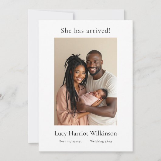 新生児シンプル写ミニマル真誕生告知 招待状 (正面)