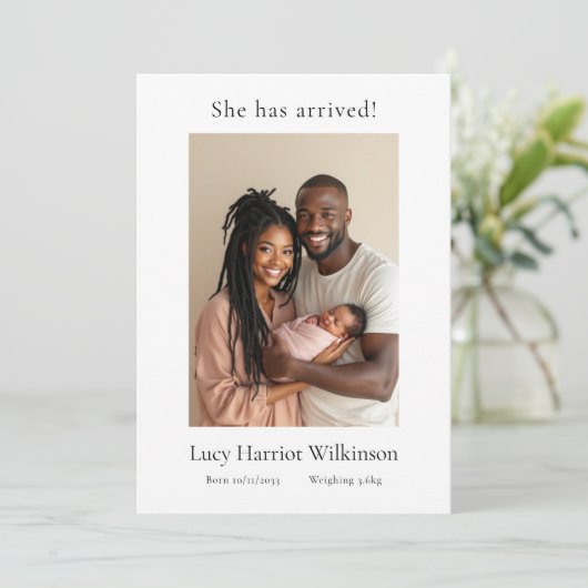 新生児シンプル写ミニマル真誕生告知 招待状 (スタンド正面)