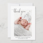 新生児シンプル写真ありがとうお誕生日おめでとう 招待状 (正面)