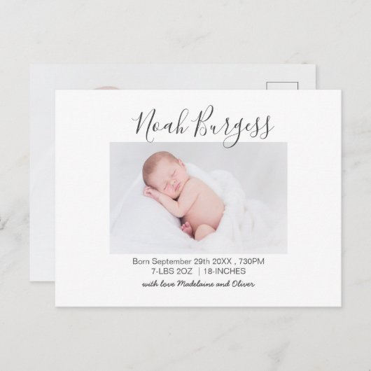 新生児シンプル誕生発表写真 ポストカード (正面/裏面)