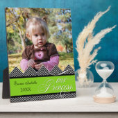新生児ジグザグシェブロンモダンフォパーソナライズされたト フォトプラーク (側面)