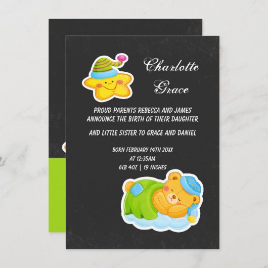 新生児スターと眠れるテディベア 案内状 (正面/裏面)