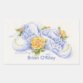 新生児ステッカーベビーイエローバラ付き靴 長方形シール