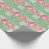 新生児ゾウ緑ピンク包み紙 ラッピングペーパー (角)