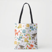 新生児タイポグラフィと可愛い木動物 トートバッグ (正面)
