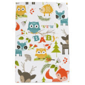 新生児タイポグラフィと可愛い木動物 ミディアムペーパーバッグ (正面)