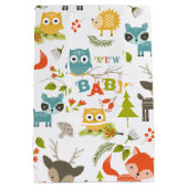 新生児タイポグラフィと可愛い木動物 ミディアムペーパーバッグ (裏面)