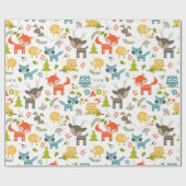 新生児タイポグラフィと可愛い木動物 ラッピングペーパー (フラット)