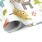 新生児タイポグラフィと可愛い木動物 ラッピングペーパー (ロールコーナー)