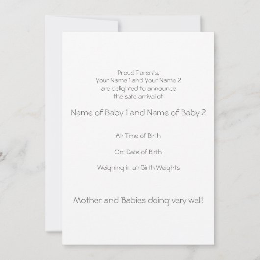 新生児ツインズ発表フォトカード 案内状 (裏面)