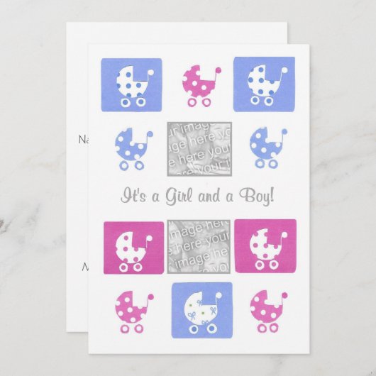 新生児ツインズ発表フォトカード 案内状 (正面/裏面)