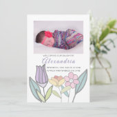 新生児パステルパーソナライズされたフラワーズ（緑） 案内状 (スタンド正面)