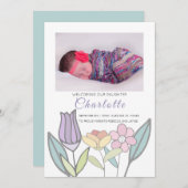 新生児パステルフラワーズパーソナライズされた 案内状 (正面/裏面)