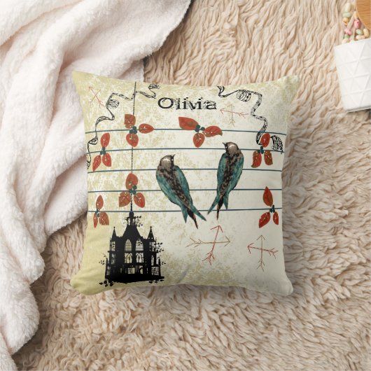新生児パーソナライズされたガールズルームかわいい鳥 クッション (ブランケット)