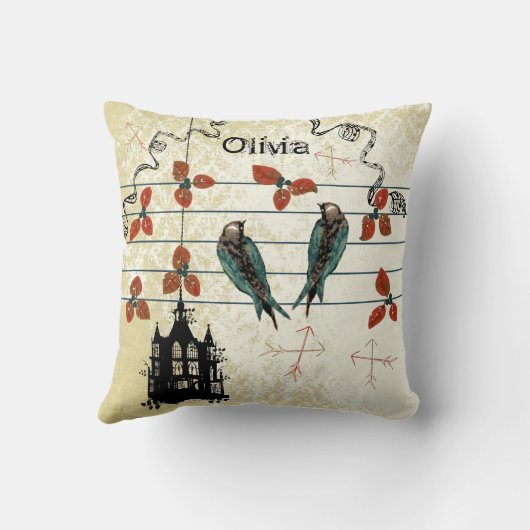 新生児パーソナライズされたガールズルームかわいい鳥 クッション (裏面)