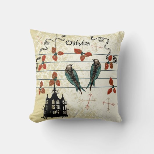 新生児パーソナライズされたガールズルームかわいい鳥 クッション (正面)