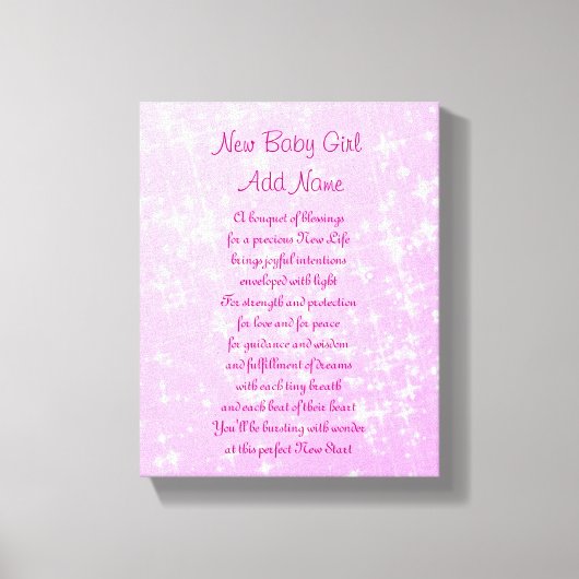 新生児パーソナライズされたガール キャンバスプリント (正面)