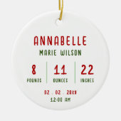 新生児パーソナライズされたフォトベビー情報クリスマス セラミックオーナメント (正面)