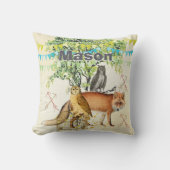 新生児パーソナライズされたボーイの部屋かわいいキツネとフクロウ クッション (正面)