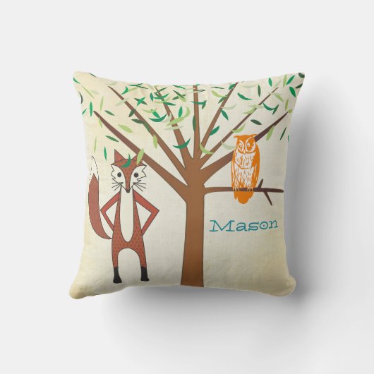 新生児パーソナライズされたボーイの部屋かわいいキツネとフクロウ クッション (裏面)