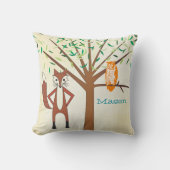 新生児パーソナライズされたボーイの部屋かわいいキツネとフクロウ クッション (正面)