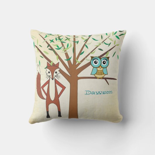 新生児パーソナライズされたボーイの部屋かわいいキツネとフクロウ クッション (裏面)