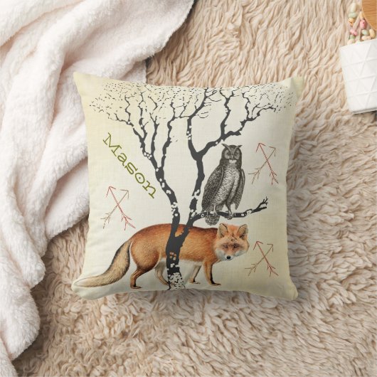 新生児パーソナライズされたボーイの部屋かわいいキツネとフクロウ クッション (ブランケット)