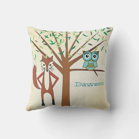 新生児パーソナライズされたボーイの部屋かわいいキツネとフクロウ クッション (裏面)