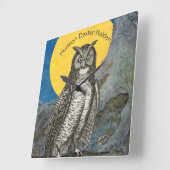 新生児パーソナライズされたボーイズルームイエローグレーフクロウ スクエア壁時計 (傾斜)