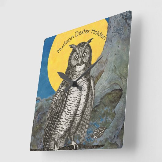 新生児パーソナライズされたボーイズルームイエローグレーフクロウ スクエア壁時計 (傾斜)