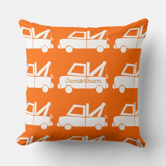 新生児パーソナライズされたボーイズルームオレンジダンプトラック クッション (正面)