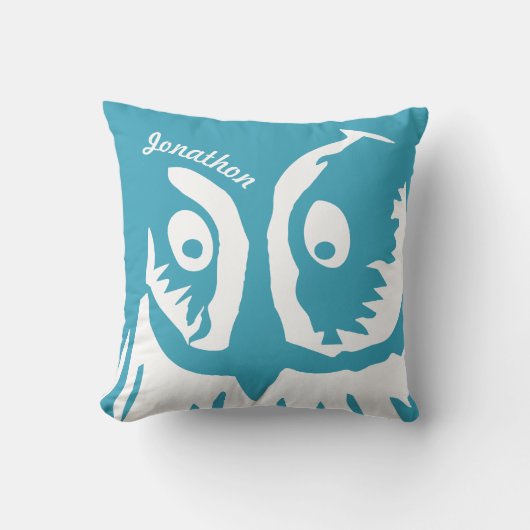 新生児パーソナライズされたボーイズルームキュートティール（緑がかった色）フクロウ クッション (正面)