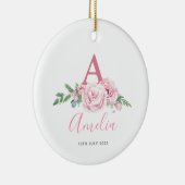 新生児パーソナライズされた記念ピンクのフローラプレゼント セラミックオーナメント (右)