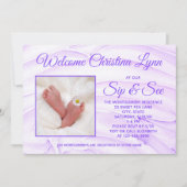 新生児パープル「Sip and See」パーティー 招待状 (正面)