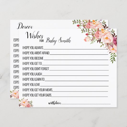 新生児ピンクのシャワーゲームカードのご希望 (正面/裏面)