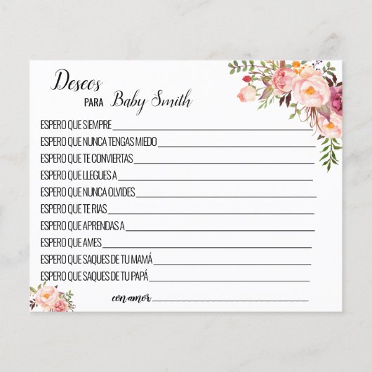 新生児ピンクのシャワーゲームカードのご希望 (裏面)