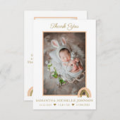 新生児ピンクボホレインボーフォトサンキューカード サンキューカード (正面/裏面)