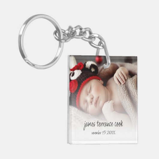 新生児フォトオーバーレイ記念の誕生発表 キーホルダー (正面左)