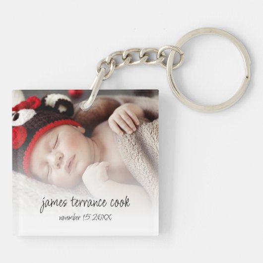 新生児フォトオーバーレイ記念の誕生発表 キーホルダー (裏面)