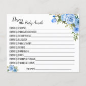新生児ブルーの赤ちゃんシャワーカード (裏面)