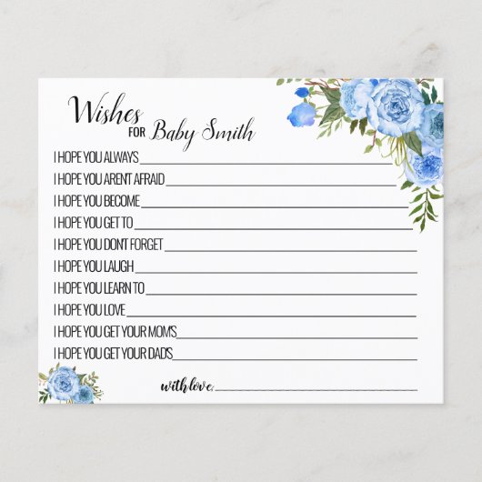 新生児ブルーの赤ちゃんシャワーカード (正面)