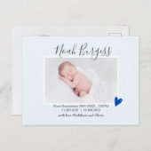 新生児ブルーハート誕生発表写真 ポストカード (正面/裏面)