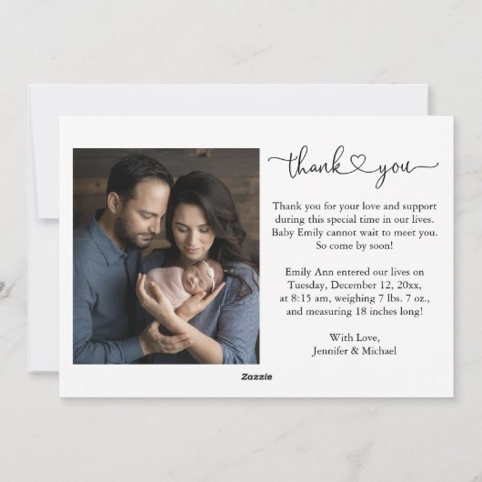 新生児ベイビー歓迎の写真付き出産発表 シーズンカード (裏面)