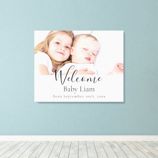 新生児ベビーおめでとう写真名 キャンバスプリント (インサイチュ (ウッドフロア))