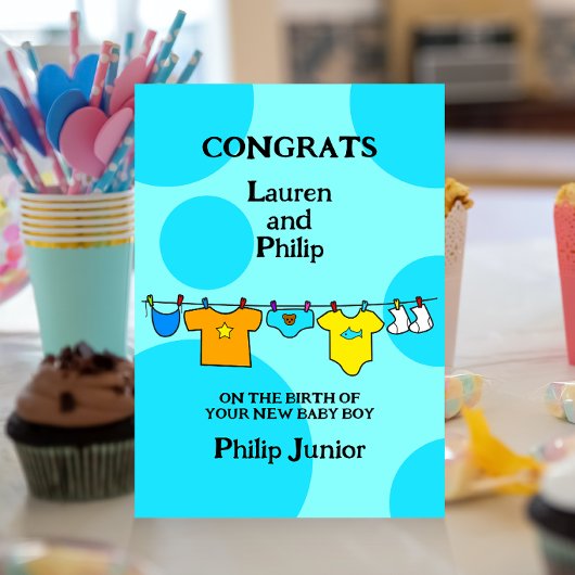 新生児ボーイおめでとうカスタマイズ可能カード 招待状